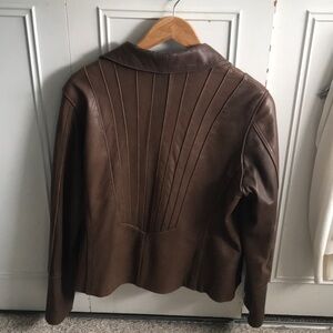 Avanti Brown Leather Jacket with Ribbed Detailing